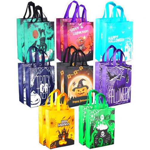 Aviski 16PCS Halloween Trick or Treat Bags,Halloween Tote Bags with Handles, Large Gift Bags, Multifunctional Non-Woven Halloween Bags for Gifts Wrapping, Halloween Party Supplies, 15×11.8×3.9
