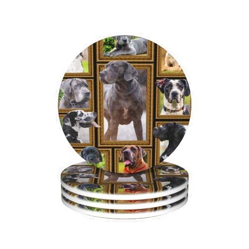 Xsovgoi Great Dane Dog Ceramic Coaster with Cork Base Set of 4 for Home Decor Coffee Table Include Black Metal Holder Stand