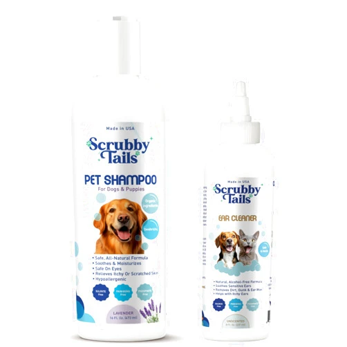 Scrubby Tails Lavender Dog Shampoo & Ear Cleaner Bundle - Complete Calm & Clean Care Kit (Made in USA)