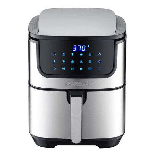 GoWISE USA 7-Quart Air Fryer & Dehydrator Max Steel XL- with Touchscreen Display with Stackable Dehydrating Racks with Preheat & Mute Functions + 100 Recipes (Stainless Steel)