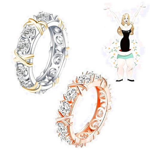 SAINR 2023 New Zircon Shaping Cross Full Moissanite Diamond Ring, Sterling Silver X Criss Cross Ring, Unclog Lymph Nodes Ring, Engagement Wedding Bands Anniversary Rings Gifts (Gold+Rose Gold,11)