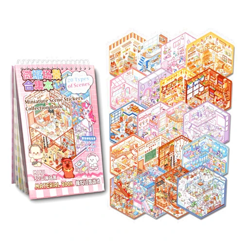 Xuoent Scene Sticker Book for Kids, 20 Sets of 3D Sticker Scenes for Adults Fun Mini Cute Kawaii Stickers Therapy 3D Scenes 3D House Stickers Set Relief Stress Pass The Time, Holiday & Christmas Fun