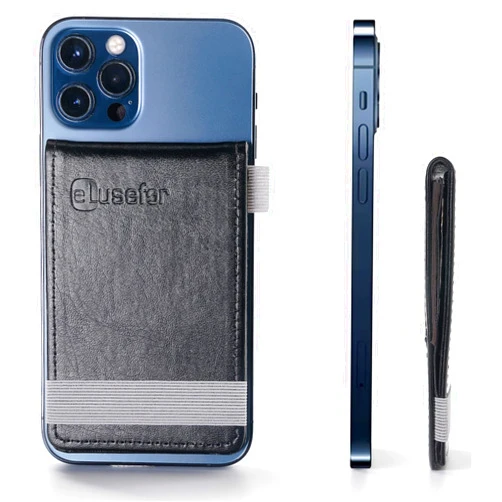ELusefor Stick-On Phone Wallet & Card Holder for Back of iPhone or Android Case - Black