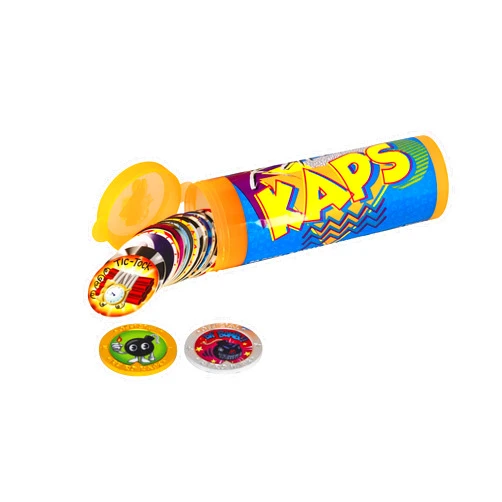 Pog Retro Kaps Neon Orange Storage Tube Starter Set Game Includes: 20 Pogs & 2 Exclusive Slammers