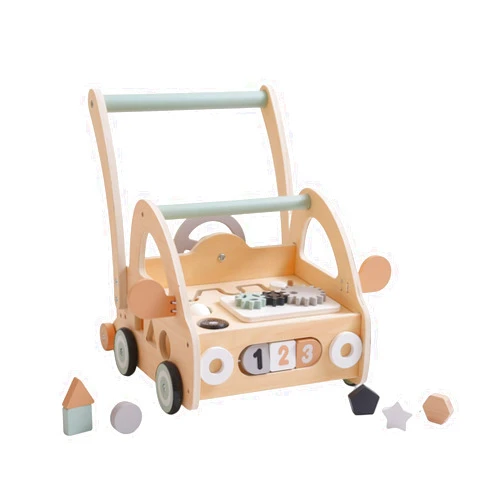 GOODMOM Wooden Baby Push Walker Toddler Toy Learn to Walk, Activity Walker for Baby Boys and Girls, Multiple Activity Center Fine Motor Skills Toy
