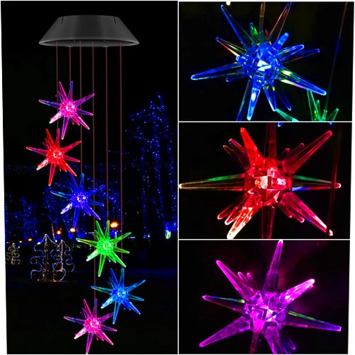 Lainin LED Solar Wind Spinner Color Changing Urchin Star Wind Chime Lamp for Home Outdoor Garden Patio, Mother's Day