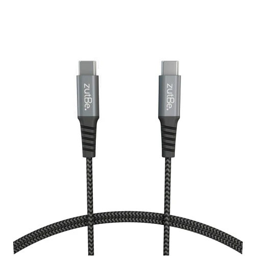 ZutBe Shield 2 USB-C Braided Cable with Kevlar USB-C to USB-C 60W Cable PD Charging for iPhone 16 15 Pro and ProMax iPad Pro/iPad Air 4 iPad Mini 6 Samsung Phones and More (3ft Silver & Black)