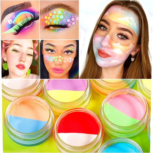 ecofavor Water Activated Eyeliner Pastel, UV Reactive Pastel Cake Eyeliner, 10 Color in 5 Cake Hydra Eye Liner,UV Glow Blacklight Body Face Makeup Paint, Costume Halloween and Club Makeup Art Paint