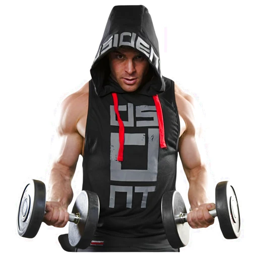 Lingt Chic Men's Sports Fitness Vest for Outdoor Running and Training, Sleeveless Hooded Loose Fit Tank Top