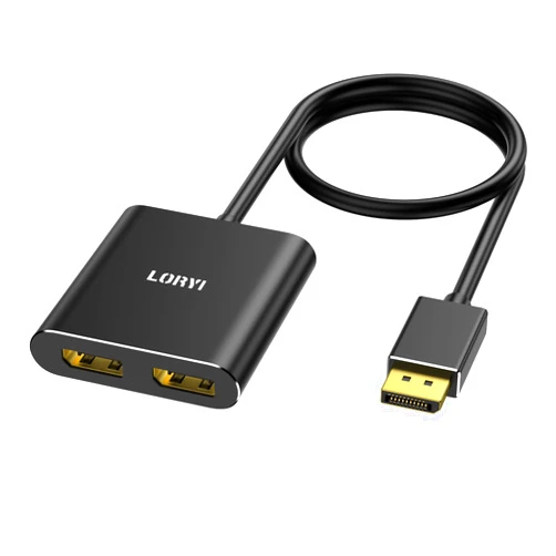 Loryi Displayport to Dual Displayport Splitter Adapter,4K60Hz MST Displayport hub 1 in 2 Out Display Port for Dual Monitors ，DP1.4 Display Port Splitter for Desktop, Laptop，Extend Display