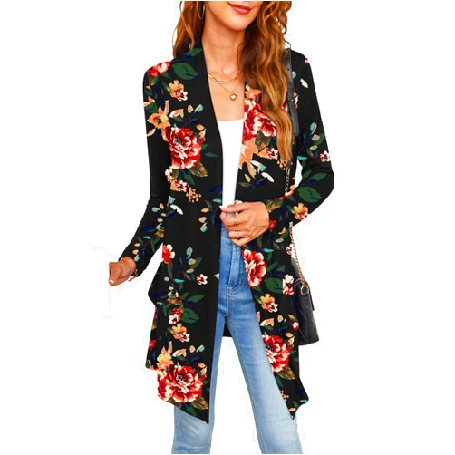 Veryoung Long Sleeve Cardigan for Women with Pockets Casual Drape Open Front Lightweight Fall Sweater Cardigans High Low Hem