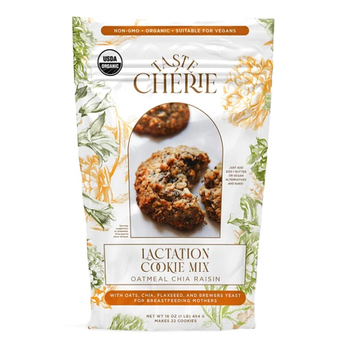 Taste Chérie Organic Lactation Cookie Mix – Oatmeal Chia Raisin – Milk Boosting for Breastfeeding Moms – Vegan, Non-GMO, Dairy-Free – Organic Nursing Treats & Supplement Alternative – 16 oz