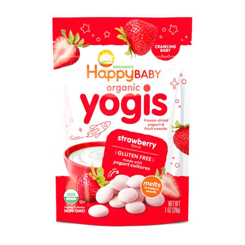 Happy Baby Organic Yogis Freeze-Dried Yogurt & Fruit Snacks, Strawberry, 1 Ounce
