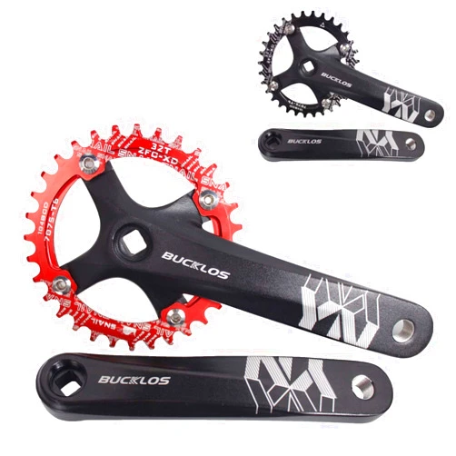 BUCKLOS MTB Mountain Bike Single Speed Square Taper Crankset -170mm Cranksets Bicycle Crank Set with 104BCD 32/34/36/38/40/42T Round/Oval Chainring Fit for Ebike/Commuter Bike