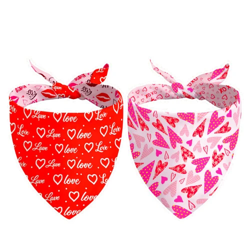Aienssfwe Valentine's Day Dog Bandana Reversible 2 Pack Small, Valentine Day Pet Bandanas for Dogs Red Pink Kiss Love Heart Adjustable Triangle Holiday Scarves for Small Medium Boy Girl Dogs