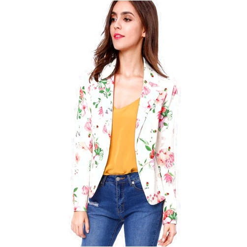 Allegra K Women's Work Casual Fitted Blazer Notch Lapel Printed Open Front Suit Jacket