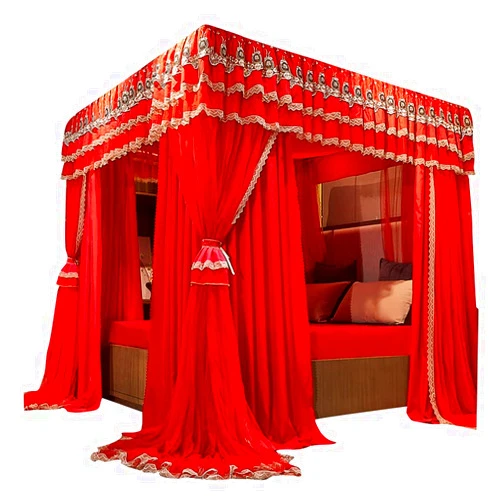 CXKJP Red Bed Canopy Mosquito Net for Twin Queen King, Princess Room Wedding Room Embroidery Bed Curtain Festive Bedroom Decoration, Metal Stand (Color : Red, Size : 180X200X200CM)