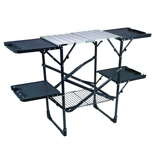 GCI OUTDOOR Slim-Fold Cook Station | Portable Folding Kitchen Table with a Heat Resistant Tabletop, 4 Side Tables & Storage Rack, Perfect for Picnics & Camping Trips
