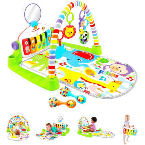 Fisher-Price Baby Playmat Deluxe Kick & Play Piano Gym, Green Musical Learning Toy with 2 Rattle Maracas for Developmental Play Newborns 0+ Months