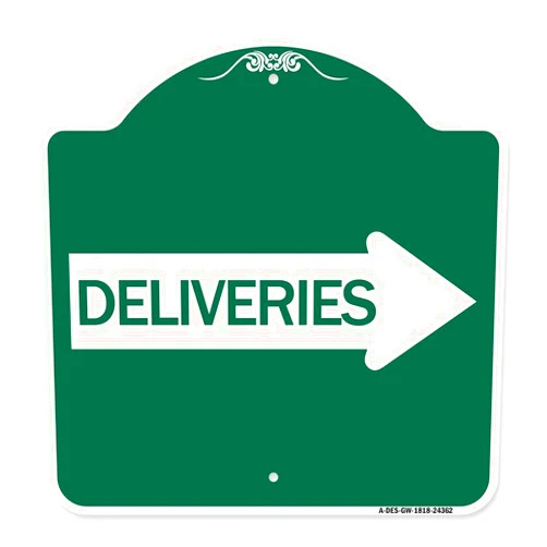 SignMission Designer Series Sign - Deliveries (with Right Arrow) | Green & White 18