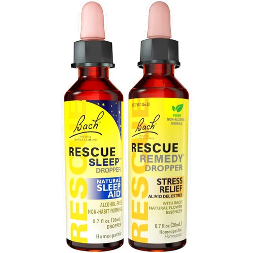 Bach Rescue Stress Relief & Sleep Support Bundle, Remedy Dropper 20mL 2-Pack Sleep Dropper 20mL, Homeopathic Flower Essences