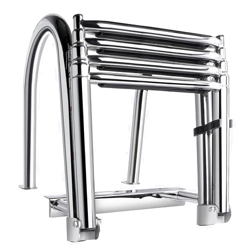 Marinebaby 4 Steps Pontoon Boat Ladder, 316 Stainless Steel Folding Telescoping Inboard Ladder Heavy Duty Custom Swim Deck Ladder with Hand Railing Dock Ladder Extra Wide Steps