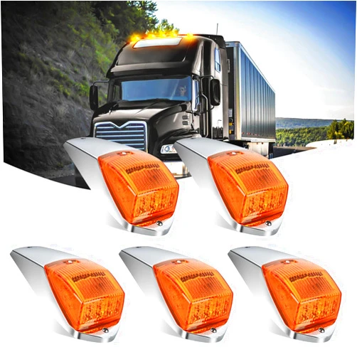 Nilight Cab Roof Marker Light 5 PCS 17 LED Amber Top Clearance Lights Waterproof Surface Mount Compatible with Mack Kenworth Freightliner International ProStar/Lonestar