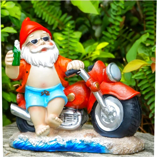 Caroanna Funny Gnome Drinking by Motorcycle Resin Statue, Garden Art Creative Statue Decor for Scene & Room & Desktop Decor, Weatherproof Funny Garden Gnome Ornament for Yard Lawn Porch Decor (Blue)