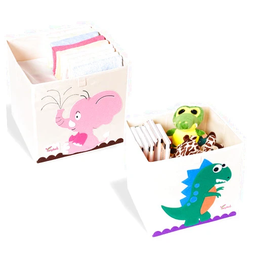 SITAKE 2 Pcs Foldable Animal Toy Storage Box/Bin/Cube, Collapsible Storage Organizer Chest Basket Container for Boys and Girls(13 x 13 x 13 Inch, Dinosaur & Pink Elephant)