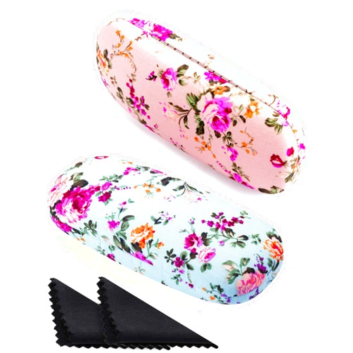 Weewooday 2 Pieces Hard Shell Eyeglass Case Flower Glasses Case Floral Fabric Women Eyeglass Case Retro Hard Glass Case