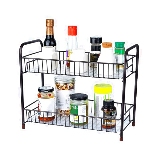 TreeLen Spice Rack Organizer for Countertop 2 Tier Counter Shelf Standing Holder Storage for Kitchen Cabinet-Bronze