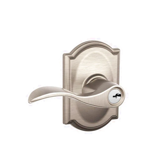 SCHLAGE F51A ACC 619 CAM Accent Lever with Camelot Trim Keyed Entry Lock, Satin Nickel