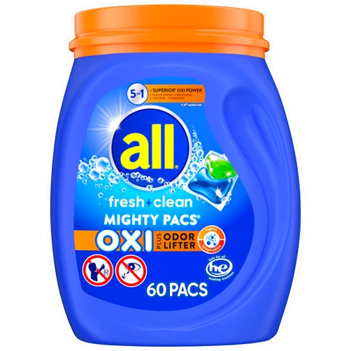 all Laundry Detergent Pacs, stainlifters, Fresh Clean Oxi plus Odor Lifter, 60 Count (packaging may vary)