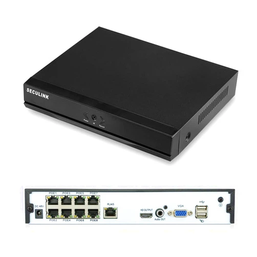 SECULINK 8-Channel 4K POE NVR (1080p/3MP/4MP/5MP/8MP) DC48V Network Video Recorder Cloud P2P Remote Access Motion Alert