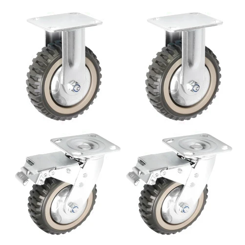uyoyous 6 inch Caster Wheels Heavy Duty 4 Pack Anti-Skid Swivel Caster Load 1760 lbs Silent Ball Bearing Solid Wheel with 360° Rotation Top Plate (2 with Brakes& 2 without)