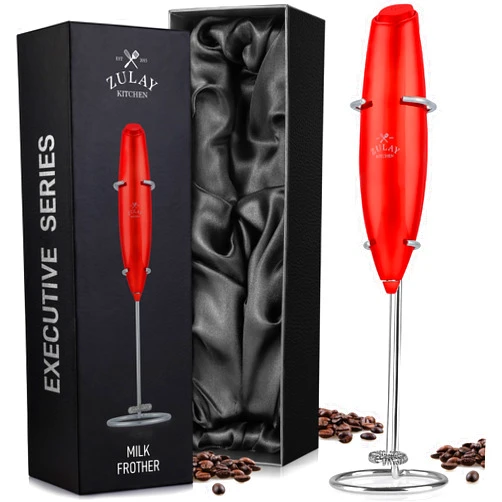 Zulay Kitchen Zulay Executive Series Ultra Premium Gift Milk Frother For Coffee with Deluxe, Radiant Finish - Coffee Frother Handheld Foam Maker - Electric Milk Frother Handheld For Lattes Premium UV Red