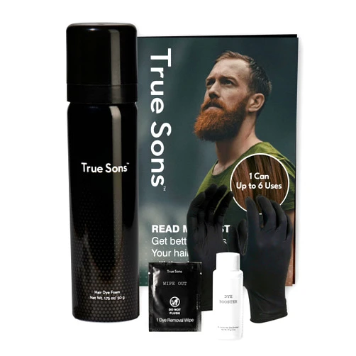 True Sons Hair Dye Foam for Men - Natural Look -Effortless, Multi-Use Dye Kit with Instant Color Booster Applicator, Ammonia-Free Formula For Sensitive Skin, Simpler Hair and Beard Dye (Medium Brown)