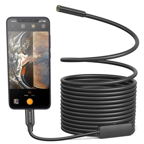Anykit Endoscope Camera with Light, Anykit 1080P HD Borescope with 8 LED Lights, USB Endoscope with 16.5ft Semi-Rigid Snake Camera, IP67 Waterproof Inspection Camera for Phone and Tablet