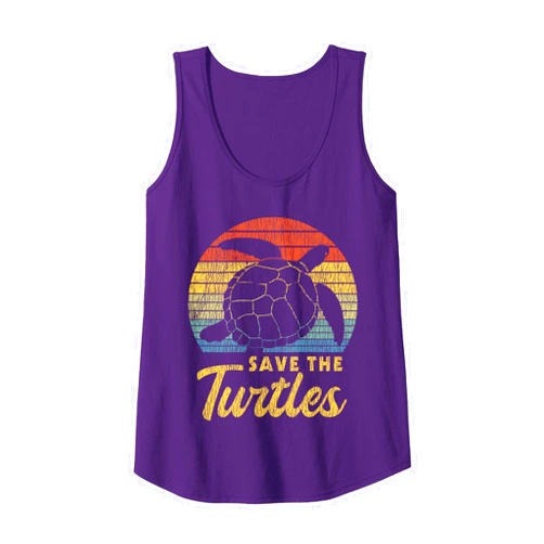 Bee Planet Apparel.USA Retro Vintage Save The Turtles Skip The Straw Sea Animal Tank Top