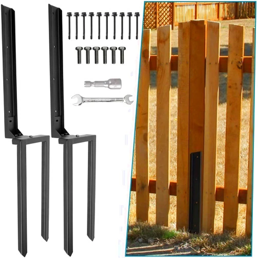 AXWHYS Fence Post Repair 2 Pack,Fence Post Stake Double Ground Spike with Black Powder-Coated for Repair Tilted/Broken Wood Fence Post