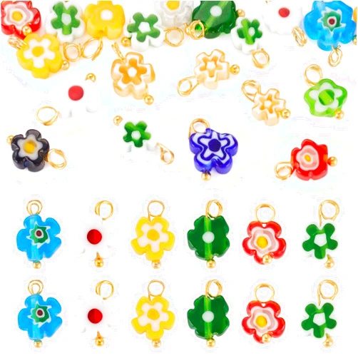 20Pcs Flower Glass Charms Handmade Millefiori Lampwork Charms Mixed Floral Pendants for DIY Earrings Necklaces Bracelet Chain Jewelry Making Crafts Supplies Mixed Color