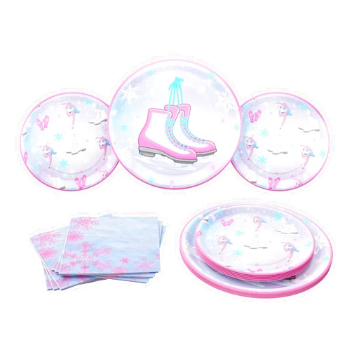Blue Orchards Ice Skating Party Plates and Napkin (52 Pieces for 16 Guests) - Ice Skating Birthday Party Decorations, Winter Skates Party Supplies, Winter Onederland, Ice Skating Party for Girls, Skating Party