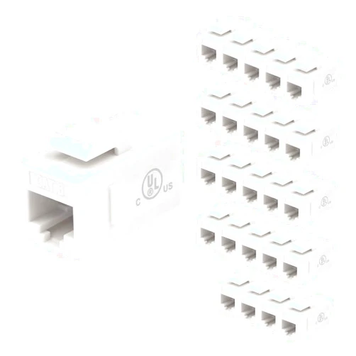 VCE UL Listed 25-Pack RJ45 CAT6 Keystone Coupler Female to Female Insert Coupler, UTP CAT6 Keystone Inline Coupler White
