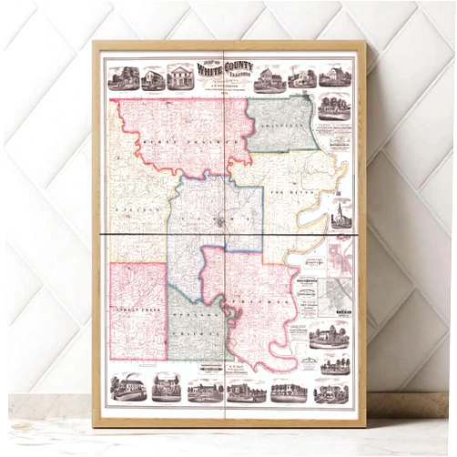 MG Global Historical Poster of Old 1871 farm line of white county illinois carmi | 11x17 12x18 16x24 24x36 Unframed Print Wall Art for Gift | Vintage Antique Rustic Home Office Decor