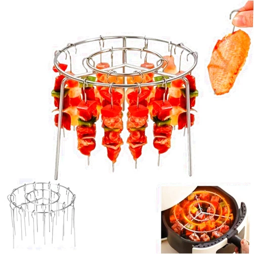 Dlmlemu 6.3 Inch Air Fryer Kebab Rack with 30pcs Skewers, Air Fryer Standing Barbecue Rack for More Even Heating, for Meat skewers, Chicken Legs, Wings, Thighs, for Grill, Smoker, Oven