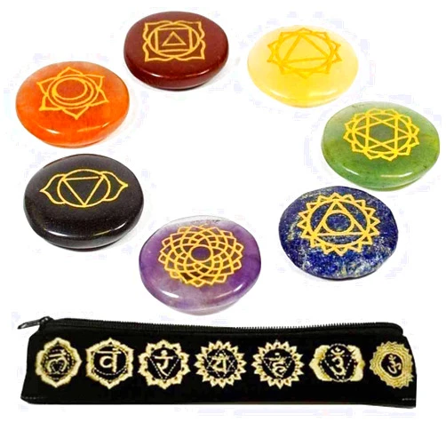 Vaibhav Jewellers Reiki Chakra Stones w/ Chakra Case Set of 7 Chakra Stones with Engraved Chakra Symbols