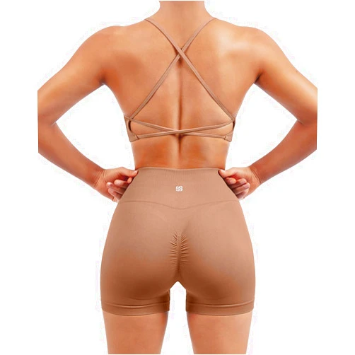 SUUKSESS Women Seamless Workout Sets Strappy Sports Bra High Waist Booty Shorts Outfits