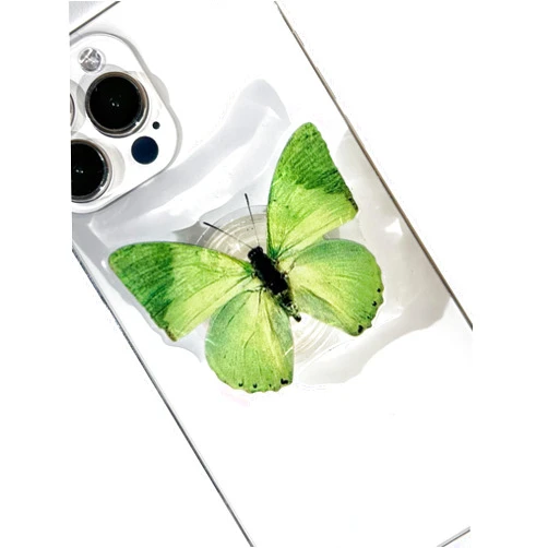 Petitepop Butterfly Sticky Mobile Phone Grip, Clear Cell Phone Stand, Expanding Cell Phone Charms Accessory, Interchangeable Finger Kickstand, Collapsible Handle Grip Holder for Kindle
