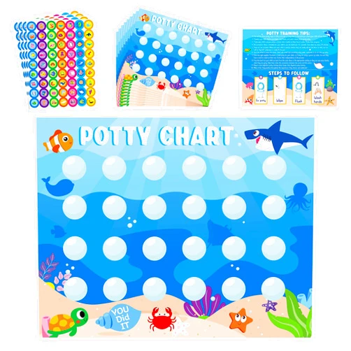 Zainpe 15Pcs Ocean Animals Potty Training Chart for Kids Sea Creatures Potty Chart with Shark Whale Stickers Marine Theme Toilet Training Reward Chart Develop Toileting Habit for Toddlers Boy Girl