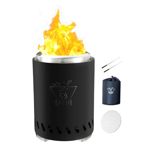 YEFU Tabletop Fire Pit 9.7 x 7.1 in, Low Smoke Camping Stove for Outdoor & Patio, Fueled by Pellets or Wood, Safe Burning Table Top Firepit, with Travel Bag & 2 Mini Sticks & Fireproof Mat, Black